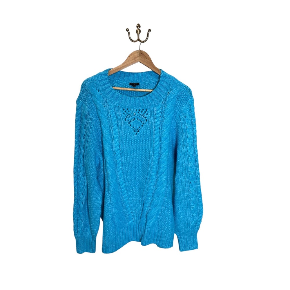 NTalbots Plus NWT Cable Knit Sweater‎ Blue Balloon Sleeve Pullover Women's 2XL